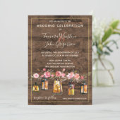 Rustieke Houten Lantaarns Country Coral Floral Wed Kaart (Staand voorkant)