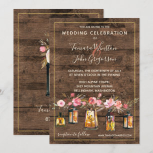 Rustieke Houten Lantaarns Country Coral Floral Wed Kaart