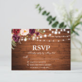 Rustieke Houten Lichten Bourgondische Bloemen Brui RSVP Kaartje (Staand voorkant)