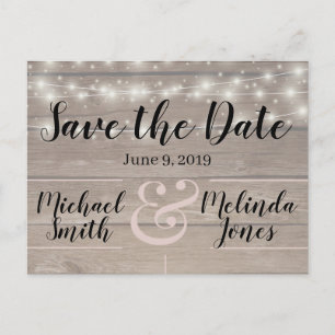 Rustieke houten lichten Bruiloft Save the Date Briefkaart