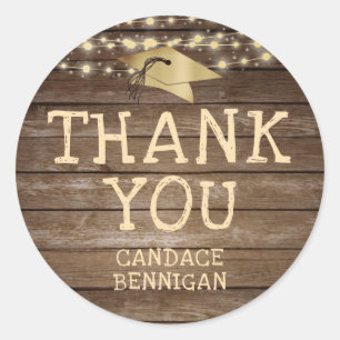 Rustieke Houten Lichten Graduation Cap DANK U Ronde Sticker