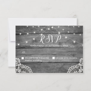 Rustieke Houten Lichtjes Kant Trouw RSVP Kaartje