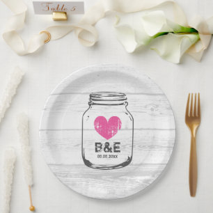 Rustieke houten metselaar potje land bruiloft part papieren bordje