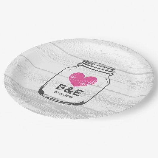 Rustieke houten metselaar potje land bruiloft part papieren bordje (Gekanteld)