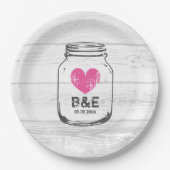 Rustieke houten metselaar potje land bruiloft part papieren bordje (Voorkant)