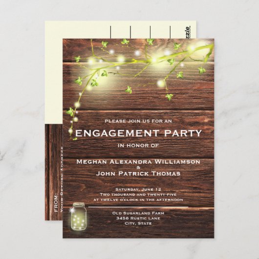 Rustieke houten metselaar String Lights verlovings Briefkaart (Voorkant / Achterkant)
