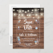 Rustieke Houten Metselaars Pot Slingerlampjes Save Aankondigingskaart (Voorkant / Achterkant)