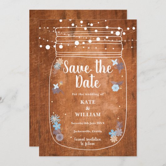Rustieke Houten Metselaarsglas Slingerlampjes Save Save The Date (Voorkant / Achterkant)