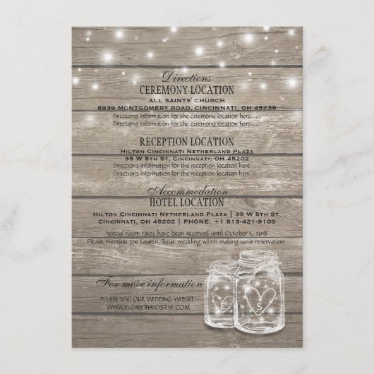 Rustieke Houten Metselpotje Slingerlampjes Trouwde Informatiekaartje (Voorkant)