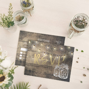 Rustieke Houten & Metselwerk Pot Hangende Lichtjes Uitnodiging Briefkaart