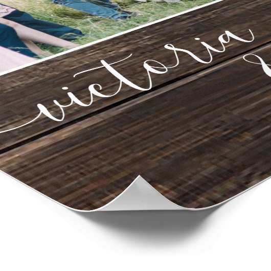 Rustieke houten moderne trouwfoto welkom poster (Hoek)