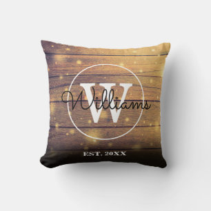 Rustieke houten monogram elegante script kussen