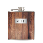 Rustieke houten monogram heupfles (Voorkant)