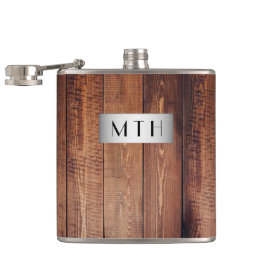 Rustieke houten monogram heupfles