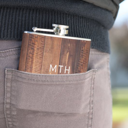 Rustieke houten monogram heupfles (Voorbeeld)