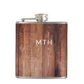 Rustieke houten monogram heupfles (Voorkant)
