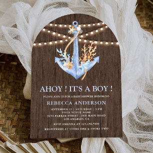 Rustieke Houten Nautilische Anker Boog Baby Shower Kaart