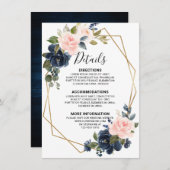 Rustieke houten navyblauw roze geometrische detail informatiekaartje (Voorkant / Achterkant)