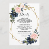 Rustieke houten navyblauwe roze geometrische detai informatiekaartje (Voorkant)