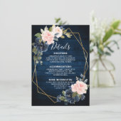 Rustieke houten navyblauwe roze geometrische detai informatiekaartje (Staand voorkant)