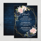 Rustieke houten navyblauwe roze geometrische detai informatiekaartje (Voorkant / Achterkant)