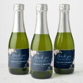 Rustieke houten navyblauwe roze geometrische trouw sparkling wijnetiket (Flessen)