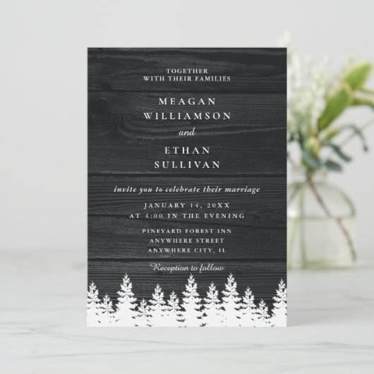 Rustieke Houten Pijnbomen Herfst Herfst Winter Wed Kaart (Staand voorkant)