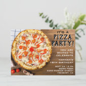 Rustieke Houten Pizza Verjaardagsfeestje Kaart (Staand voorkant)