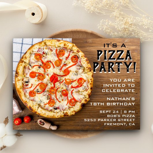 Rustieke Houten Pizza Verjaardagsfeestje Kaart