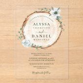 Rustieke houten plak groen wedding acryl uitnodigingen (Voorkant)