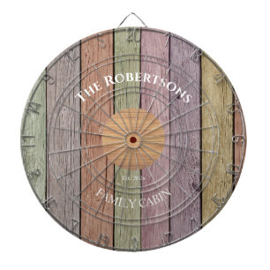Rustieke Houten Plank Pastel Familie Naam Blokhut Dartbord