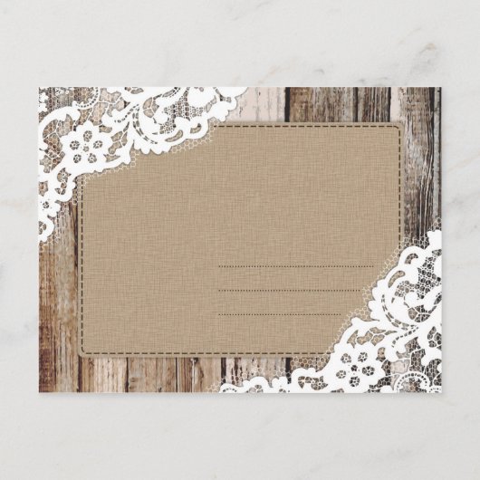 Rustieke houten planken en kant Save the Date Aankondigingskaart (Achterkant)