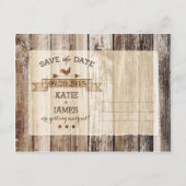 Rustieke Houten Planken Hart Etsen Save the Date Aankondigingskaart (Achterkant)