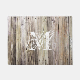 Rustieke houten planken met Shabby Chic Monogram Deurmat