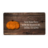 Rustieke Houten Pompoen Halloween Najaarsuitnodigi Etiket (Voorkant)