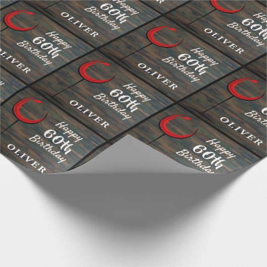 Rustieke Houten Rode Wijn 60e Verjaardag Cadeaupapier (Hoek)