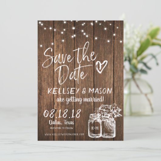 Rustieke houten Save the Date met Metselwerkpotten Kaart (Staand voorkant)