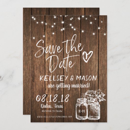 Rustieke houten Save the Date met Metselwerkpotten Kaart (Voorkant / Achterkant)