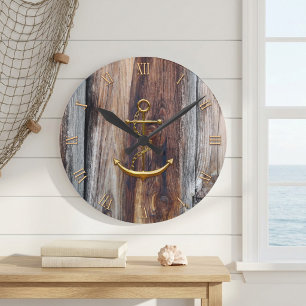 Rustieke Houten Scheepsanker Wandklok Ronde Klok