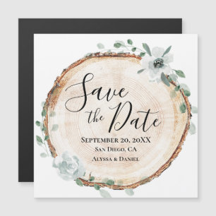 Rustieke houten schijf botanische Save the Date Magnetische Uitnodiging