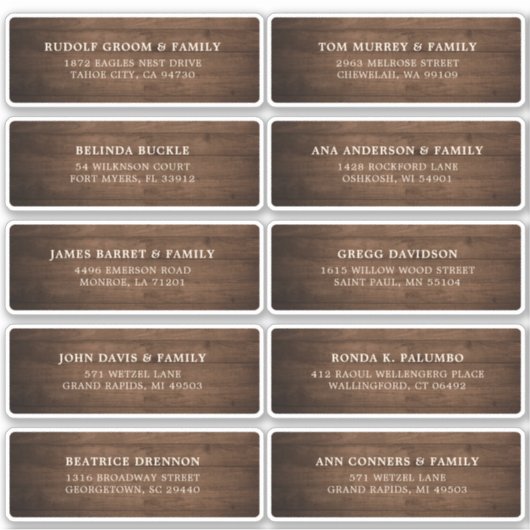 Rustieke Houten Schuur Bruiloft Gast Naam Adres La Sticker (Voorkant)