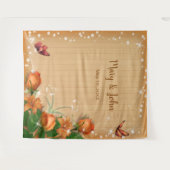 Rustieke houten sinaasappel bloem vlinder achtergr wandkleed (Voorkant (horizontaal))