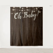 Rustieke houten slingerlichten baby shower achterg wandkleed (Voorkant)