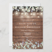 Rustieke houten slingerlichten groen bloemend brui kaart (Voorkant)