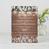 Rustieke houten slingerlichten groen bloemend brui kaart (Staand voorkant)