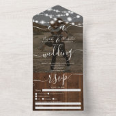 Rustieke houten slingerlichten initialen foto brui all in one uitnodiging (Binnen)