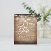 Rustieke houten slingerlichten Script Save the Dat Briefkaart (Staand voorkant)