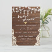 Rustieke houten slingerlichten zonnebloem bruidsdo kaart (Staand voorkant)