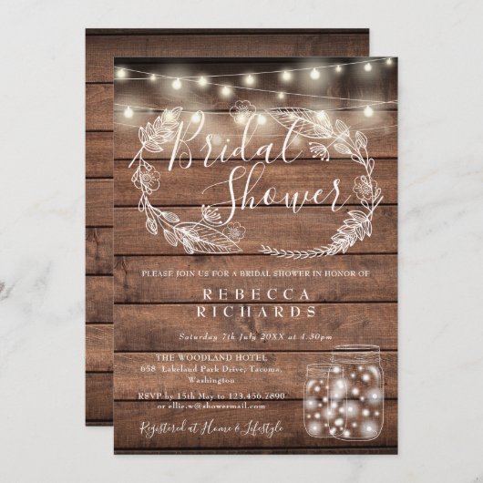 Rustieke houten slingerlichtjes metson Mason Jars Kaart (Voorkant / Achterkant)