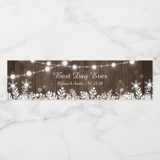 Rustieke houten sneeuwvlokken String Lights Beste  Waterfles Etiket (Enkel label)